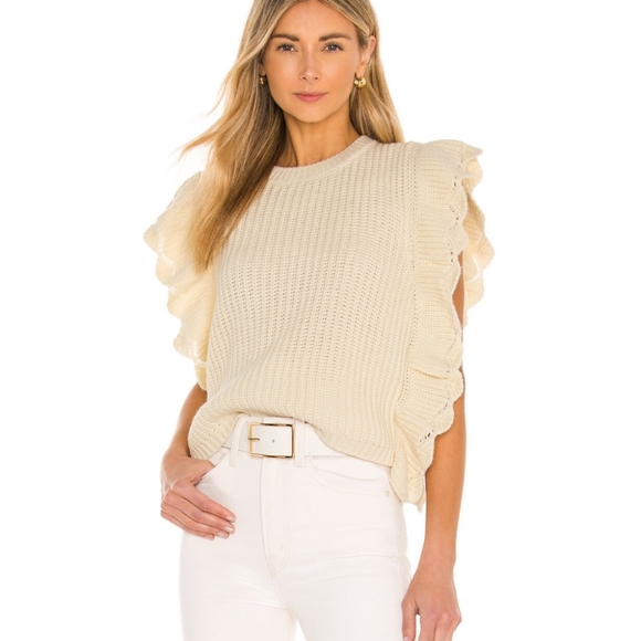 Flawless Sweaters - Flawless Knit Ruffled Sleeveless Sweater Large